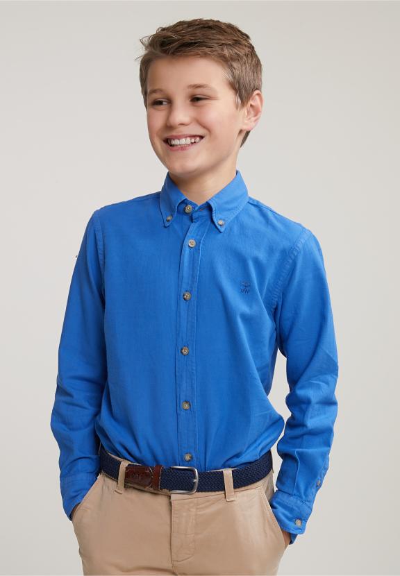 Custom Fit Cotton Shirt Crown Blue - Blauw