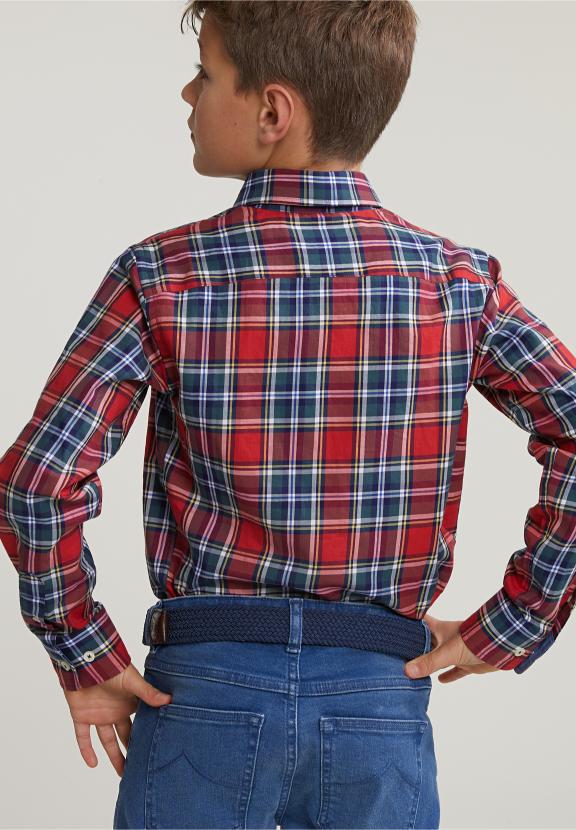 Slim Fit Checked Shirt Green/Red - Meervoudig