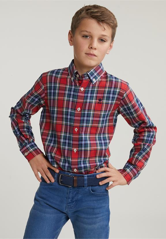Slim Fit Checked Shirt Green/Red - Meervoudig