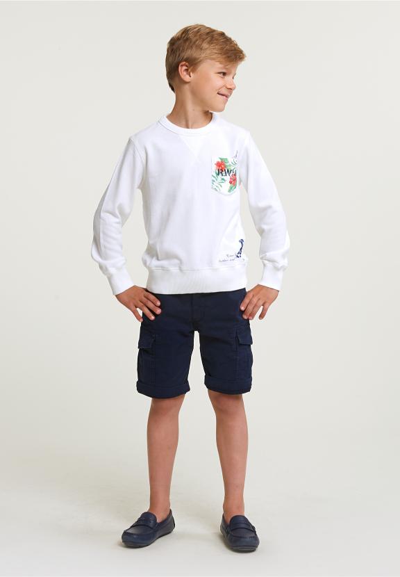 Fancy Crew Neck Sweater Chest Pocket Off White - Wit