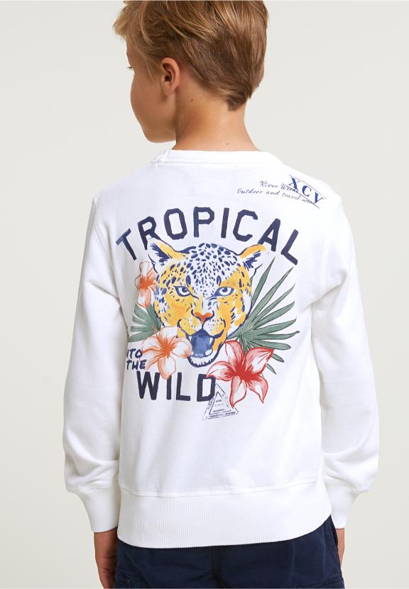 Fancy Crew Neck Sweater Chest Pocket Off White - Wit