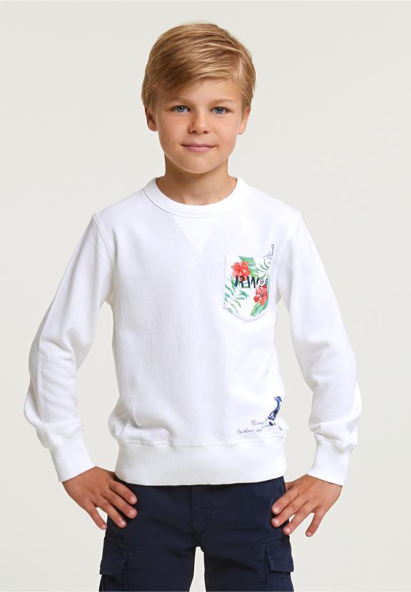 Fancy Crew Neck Sweater Chest Pocket Off White - Wit