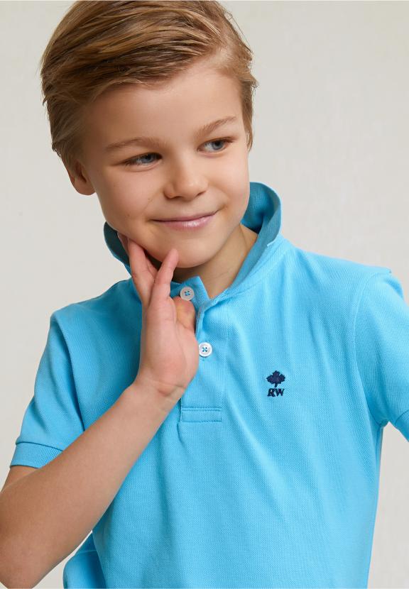 Custom Fit Cotton Basic Stretch Polo Acqua - Blauw