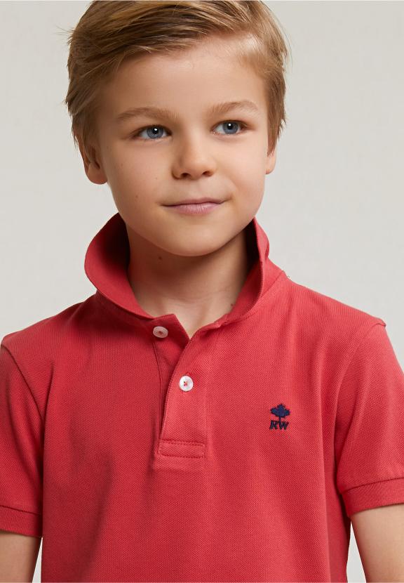 Custom Fit Cotton Basic Stretch Polo Sunset - Rood