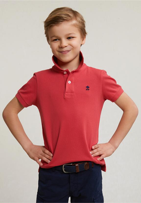 Custom Fit Cotton Basic Stretch Polo Sunset - Rood