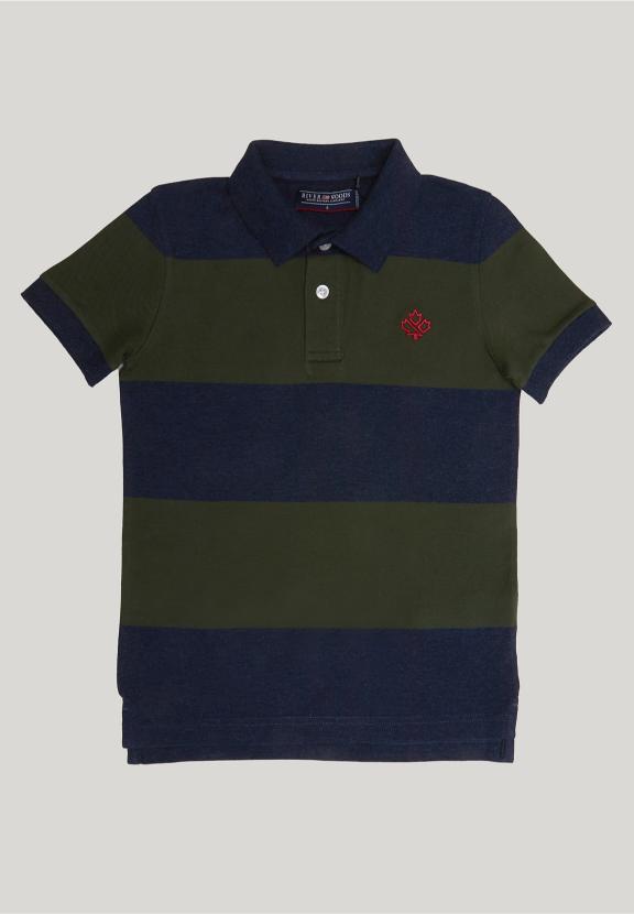 Custom Fit Striped Stretch Polo Night Blue Mix/Forest - Blauw