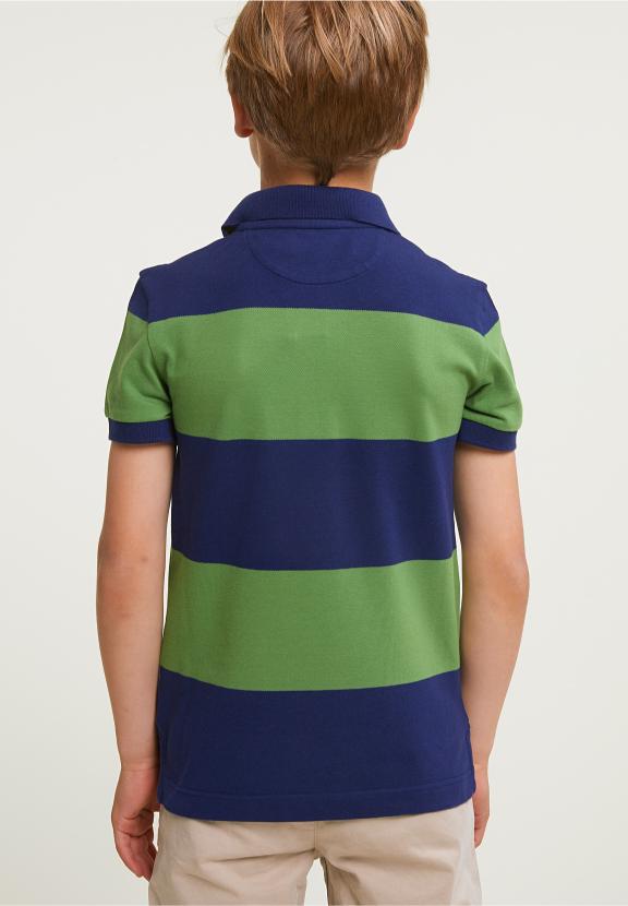 Custom Fit Striped Stretch Polo Royal Blue/Belize Green - Bleu