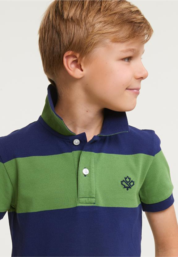 Custom Fit Striped Stretch Polo Royal Blue/Belize Green - Bleu