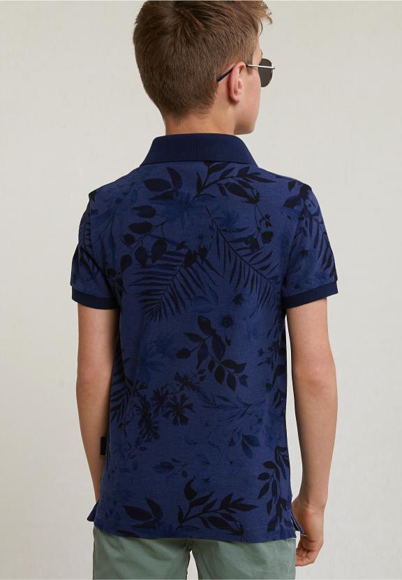 Custom Fit Cotton Floral Polo Short Sleeves Saphire Mix - Bleu