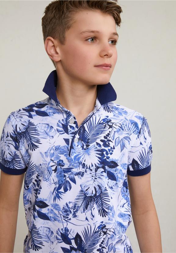 Custom Fit Cotton Floral Polo Off White - Wit