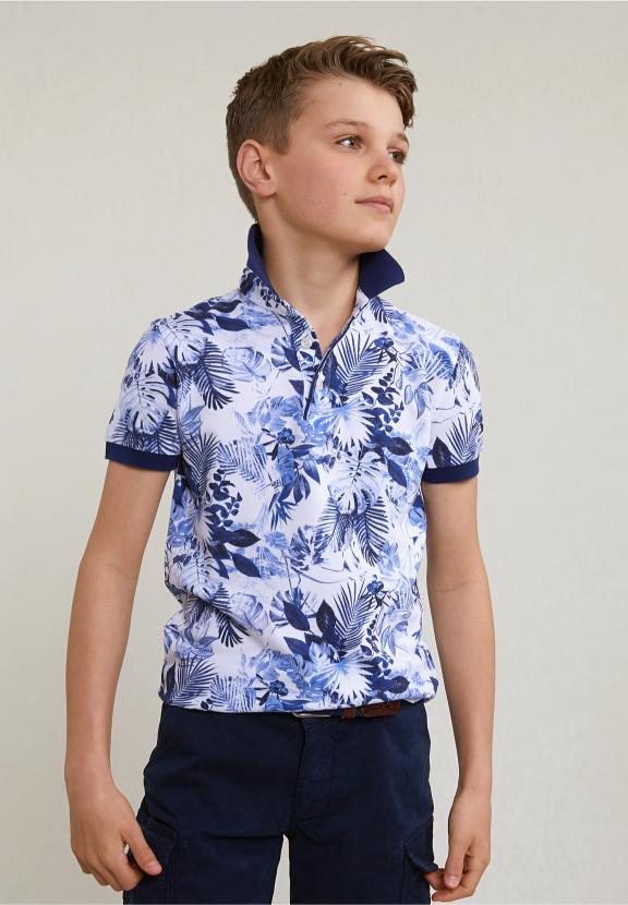 Custom Fit Cotton Floral Polo Off White - Wit