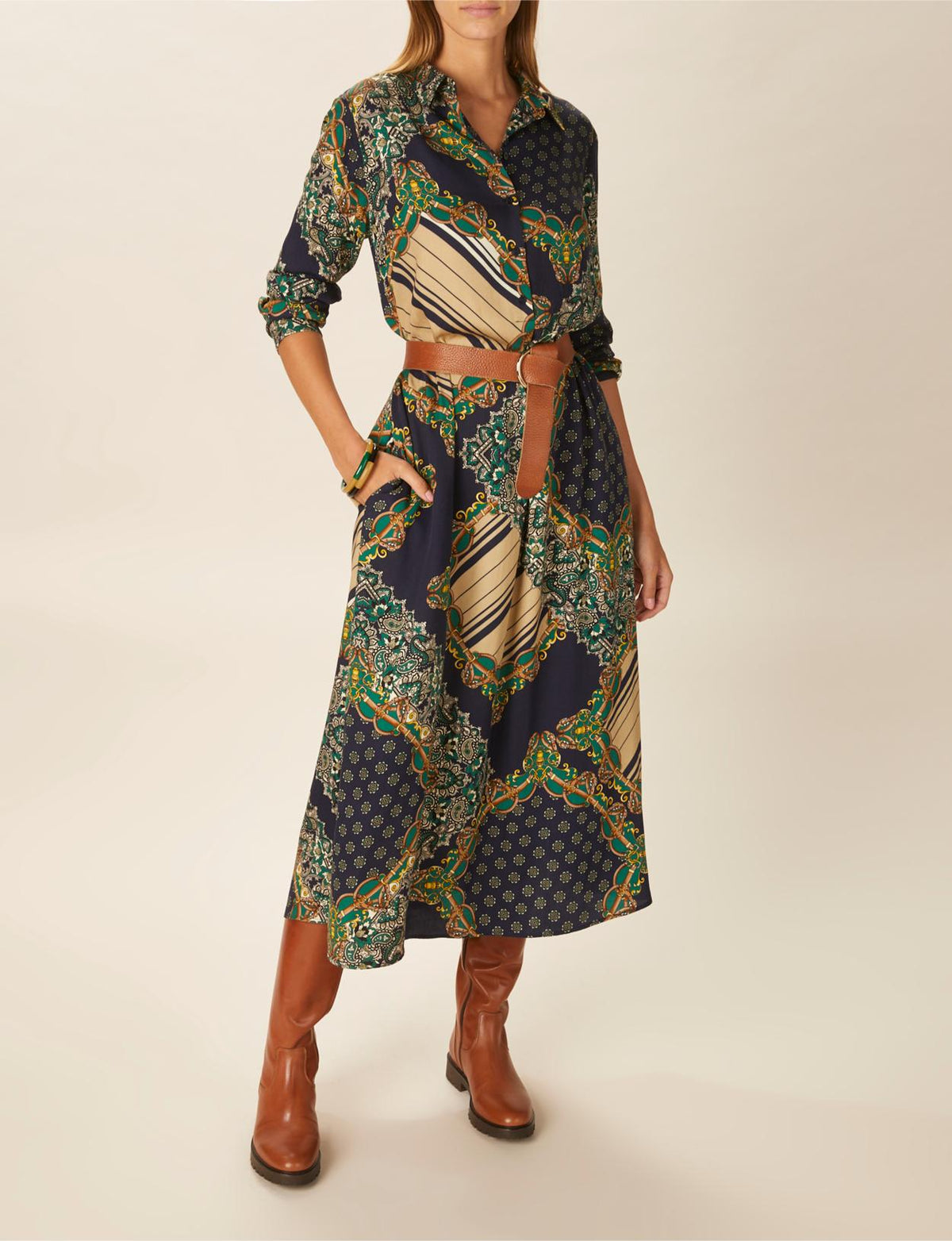 Long Viscose Dress In Blue - Blauw