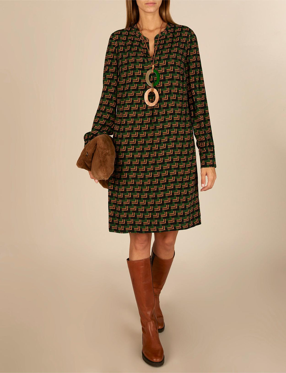 Printed Viscose Dress In Green - Vert