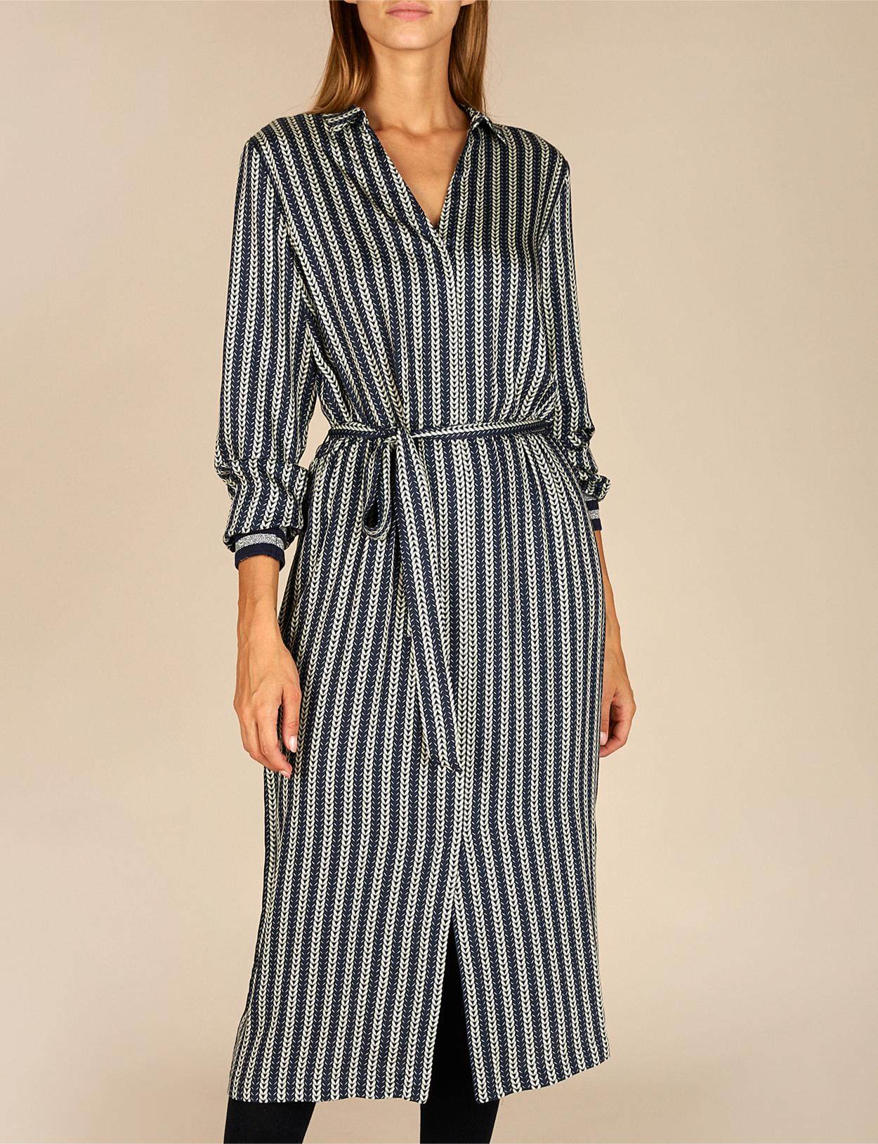 Viscose Dress With Belt In Blue - Blauw