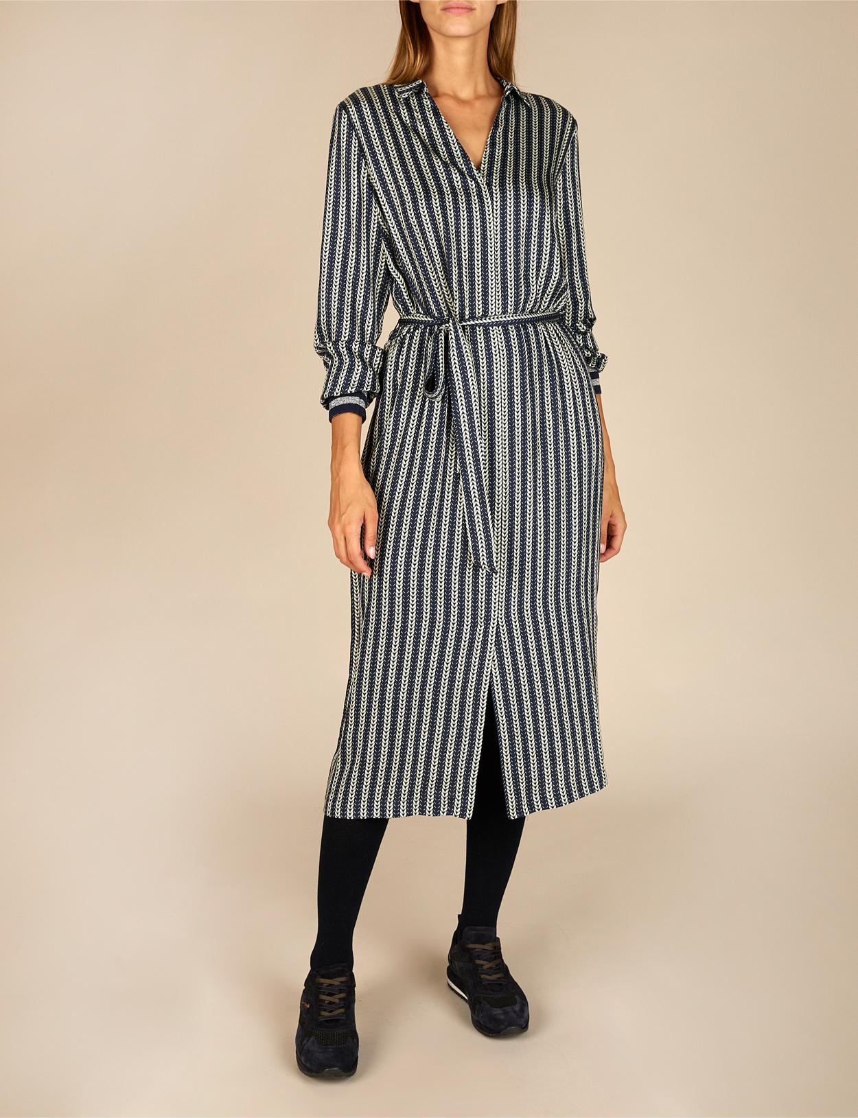 Viscose Dress With Belt In Blue - Blauw