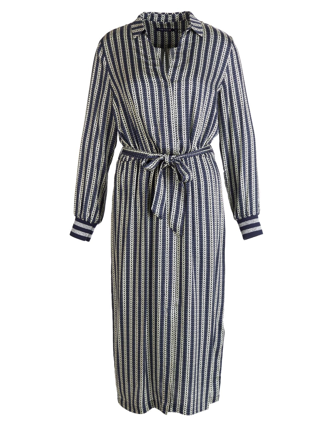Viscose Dress With Belt In Blue - Blauw
