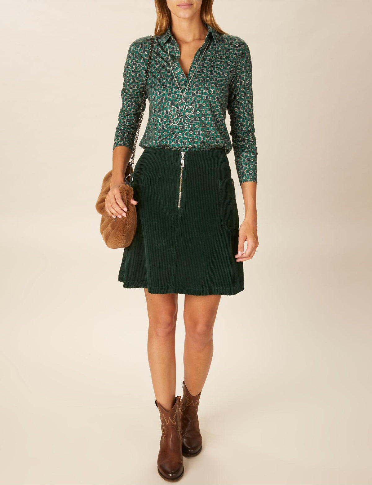 Long Sleeve Polo T-Shirt In Green - Groen