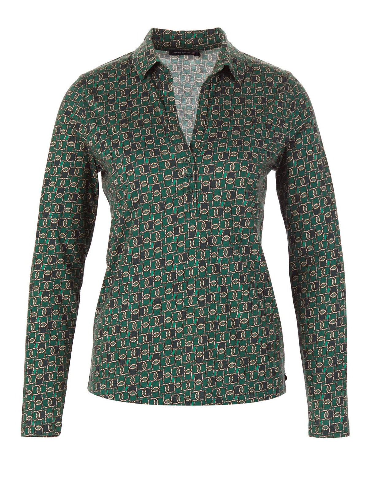 Long Sleeve Polo T-Shirt In Green - Groen