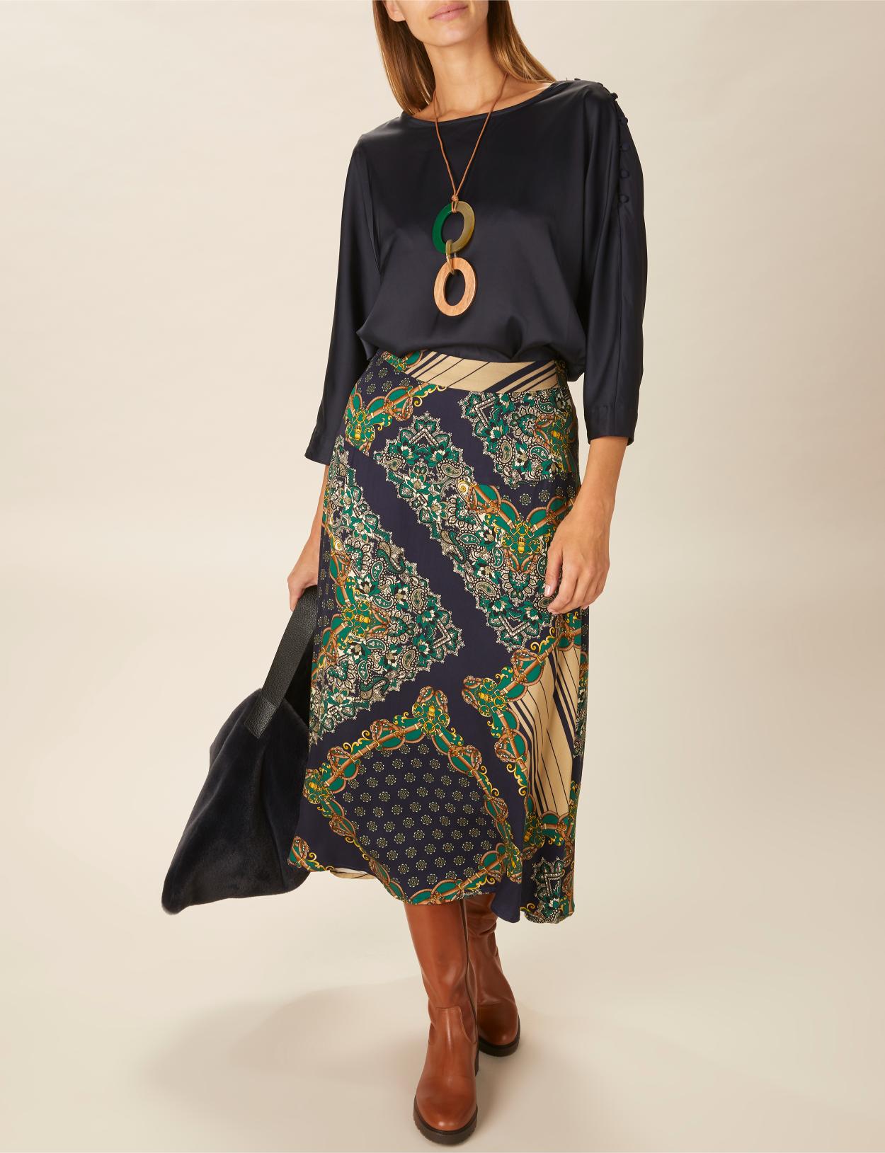 Viscose Midi Skirt In Blue - Bleu