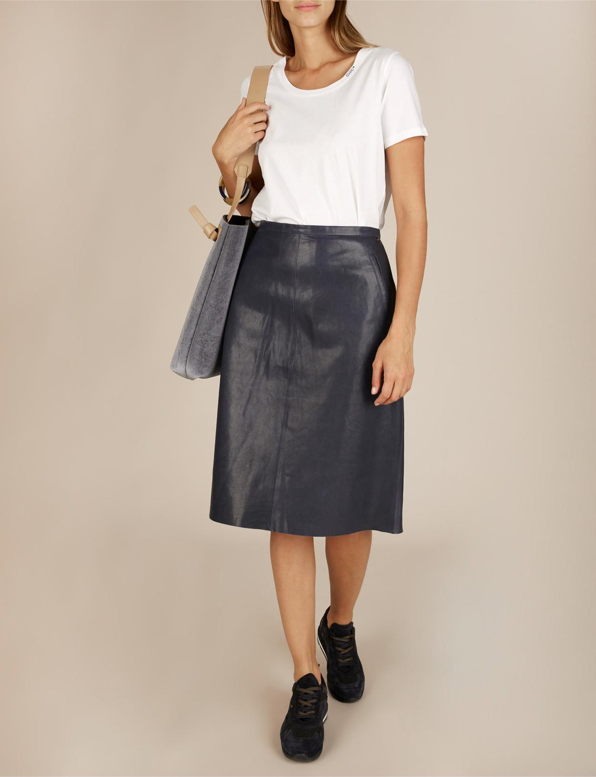 Blue Leather Skirt In Blue - Bleu