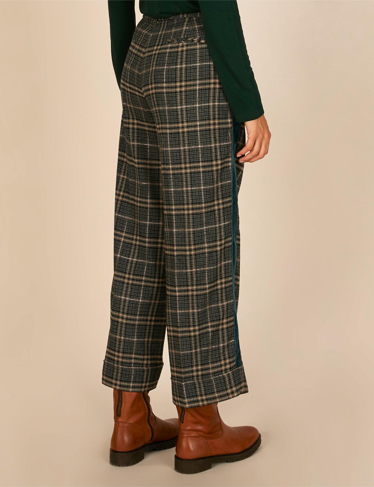 Wide Checkered Pants In Green - Vert