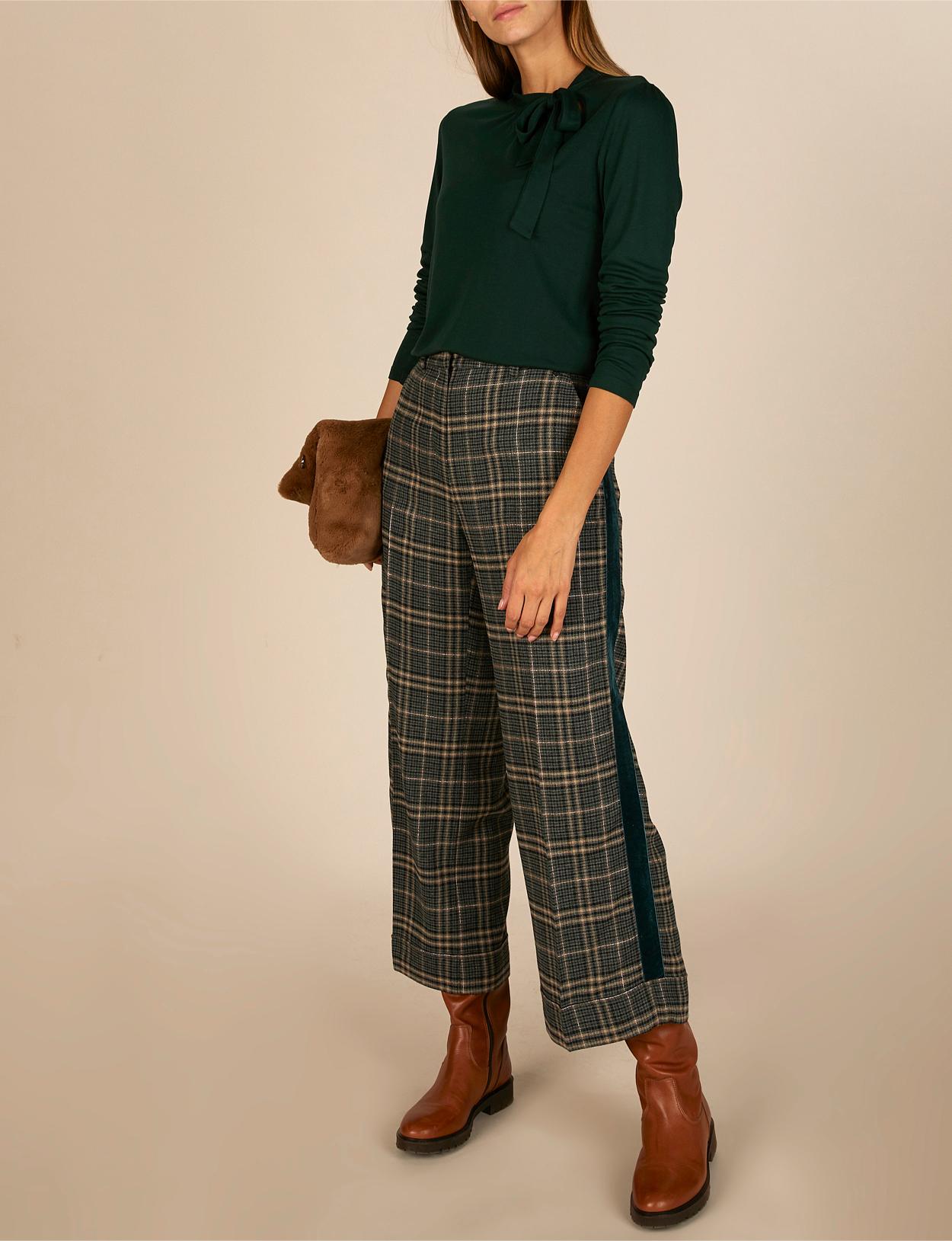 Wide Checkered Pants In Green - Groen