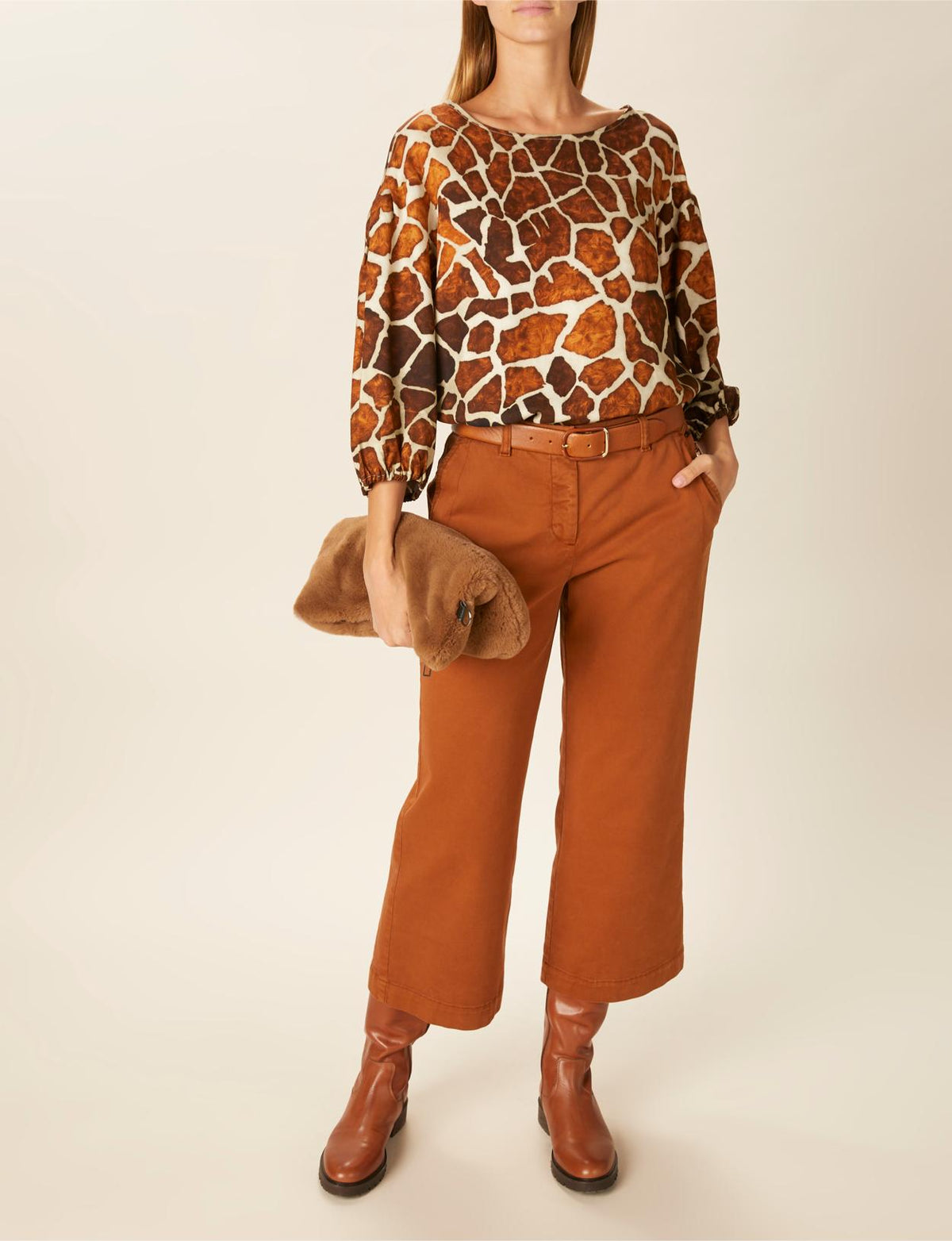 Wide Cotton Pants In Brown - Bruin