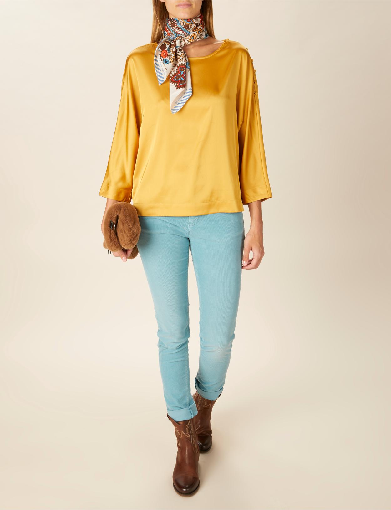 Boat Neck Popover Shirt In Yellow - Geel