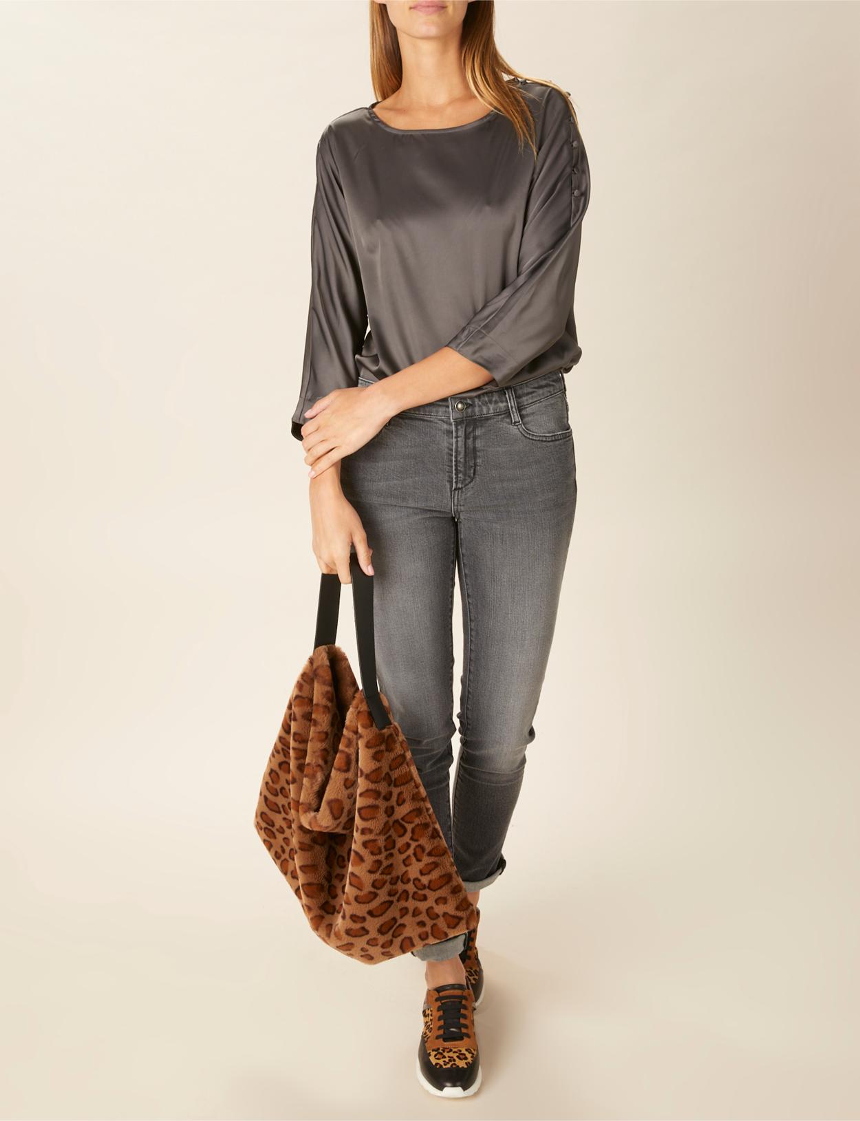 Boat Neck Popover Shirt In Grey - Grijs