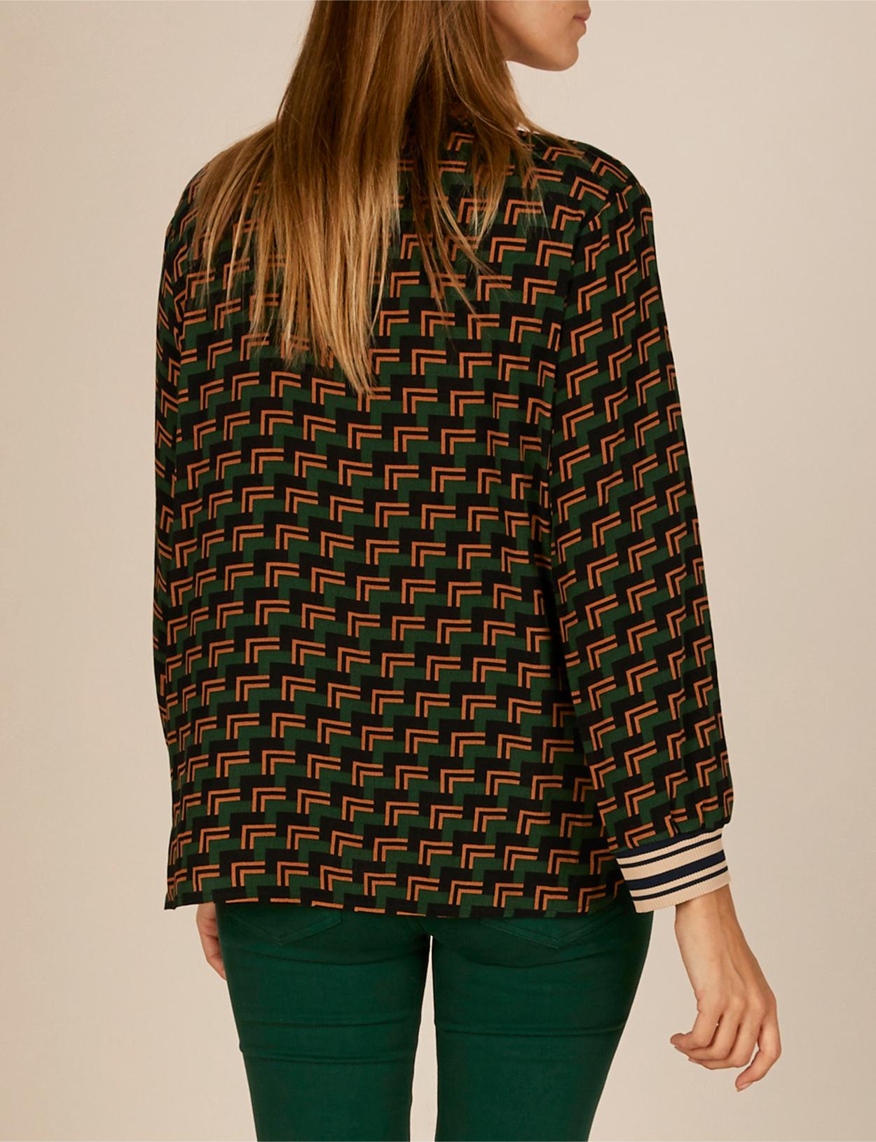 Patterned Popover Shirt In Green - Groen