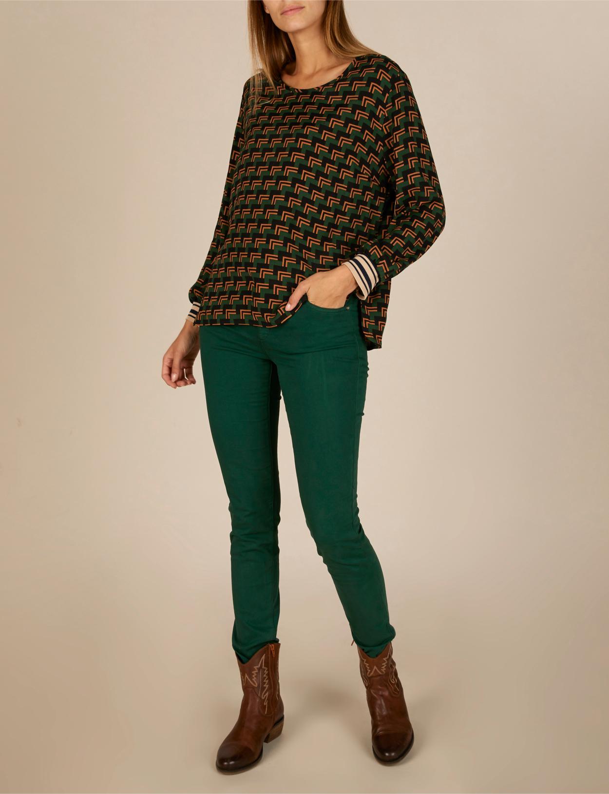 Patterned Popover Shirt In Green - Groen