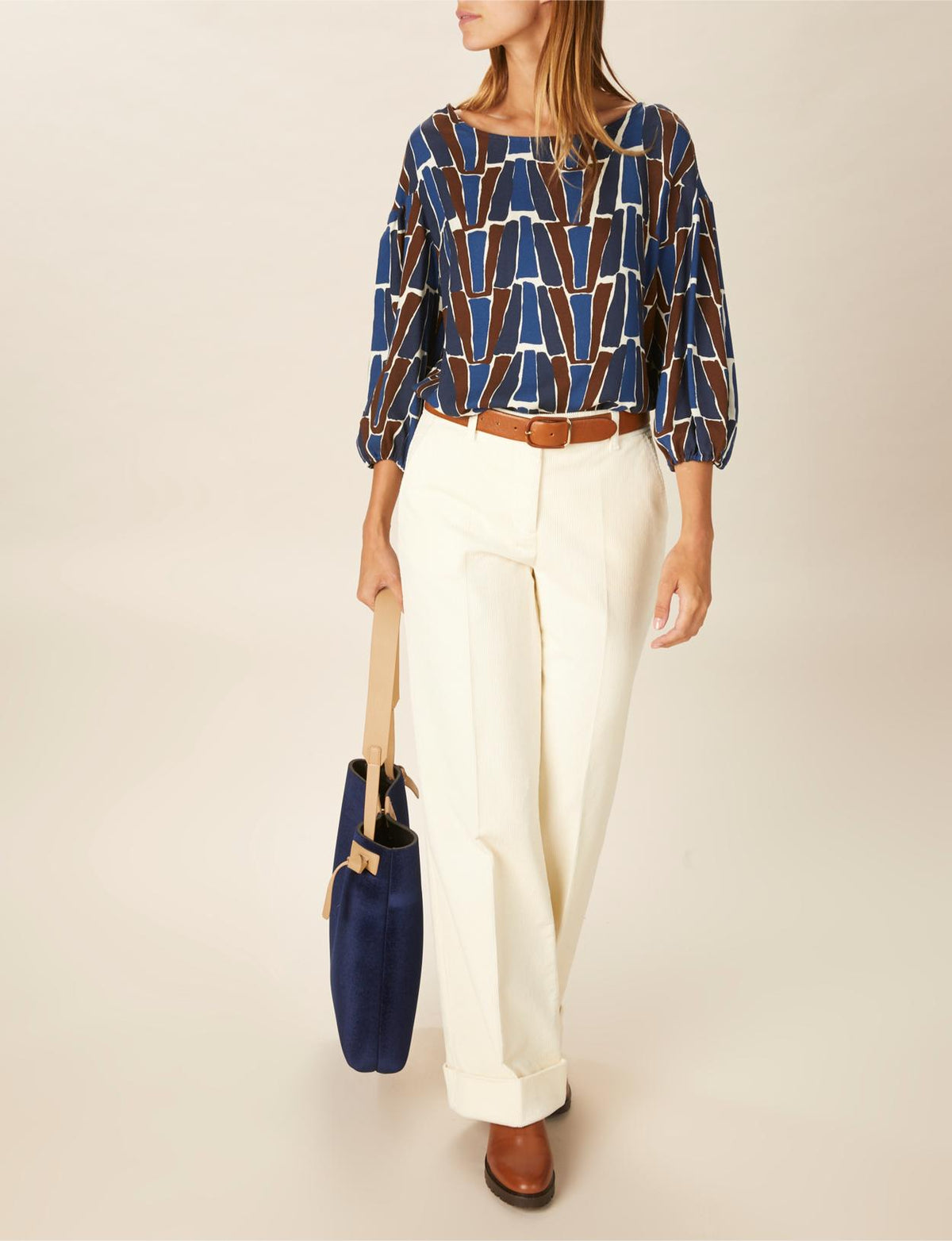 Viscose Balloon Sleeve Shirt In Blue - Blauw