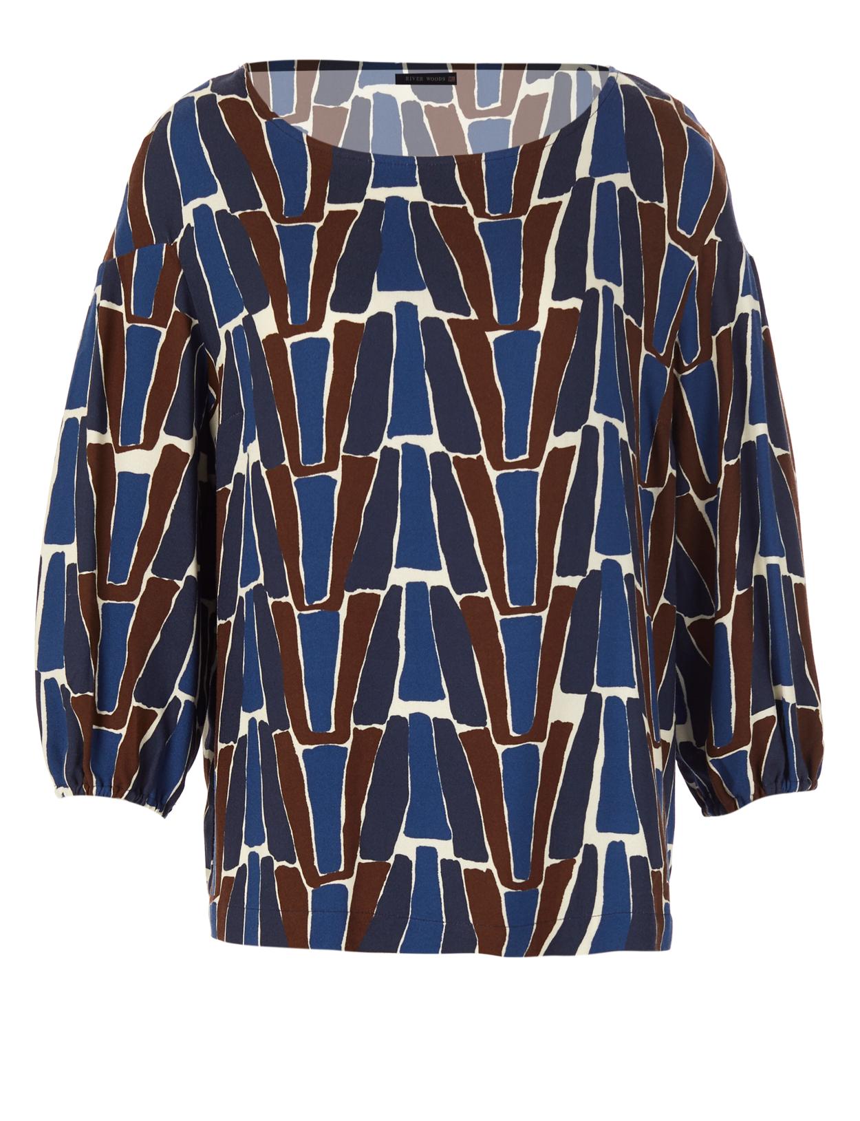 Viscose Balloon Sleeve Shirt In Blue - Blauw