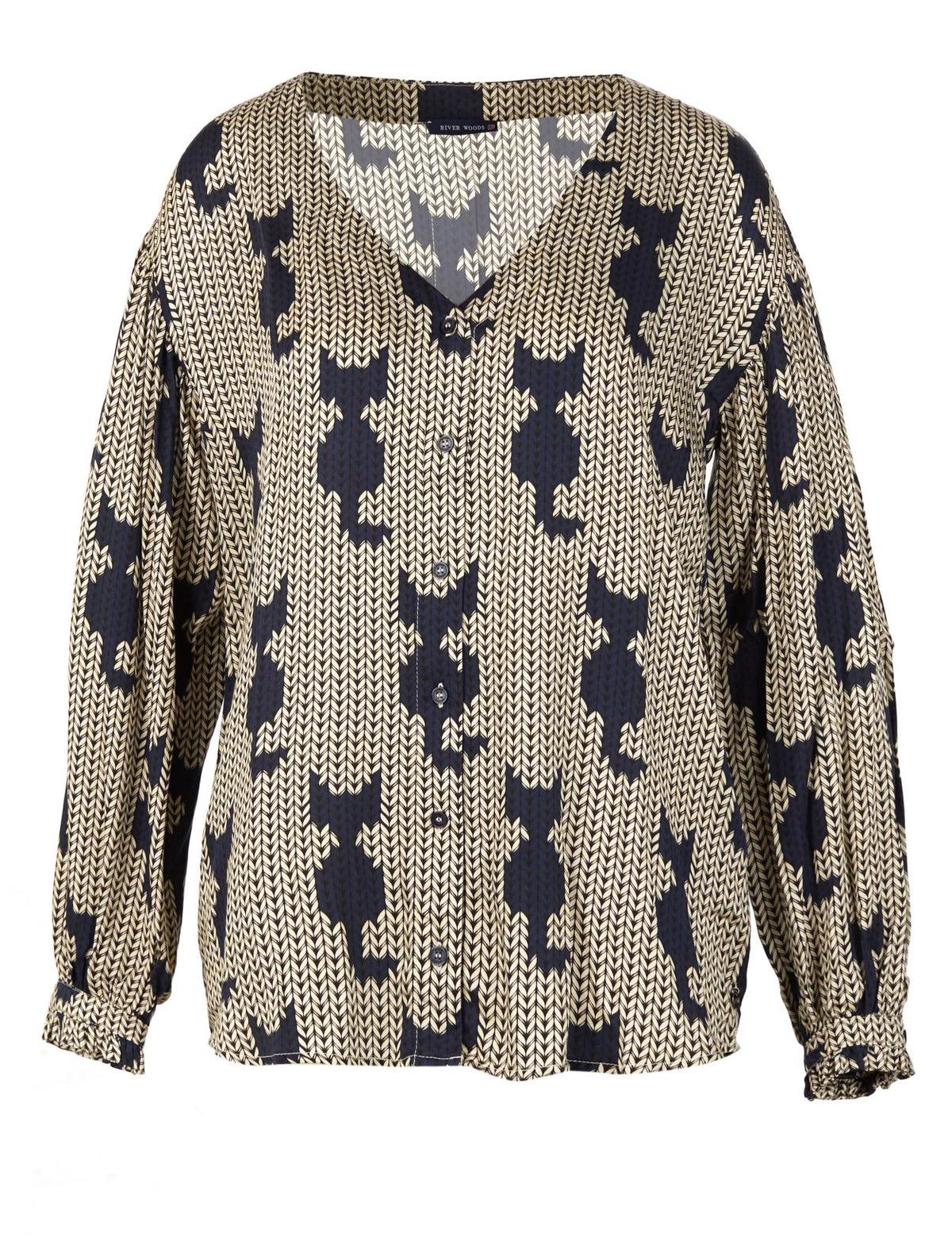 Blouse à Manchettes Froncées en Bleu - W