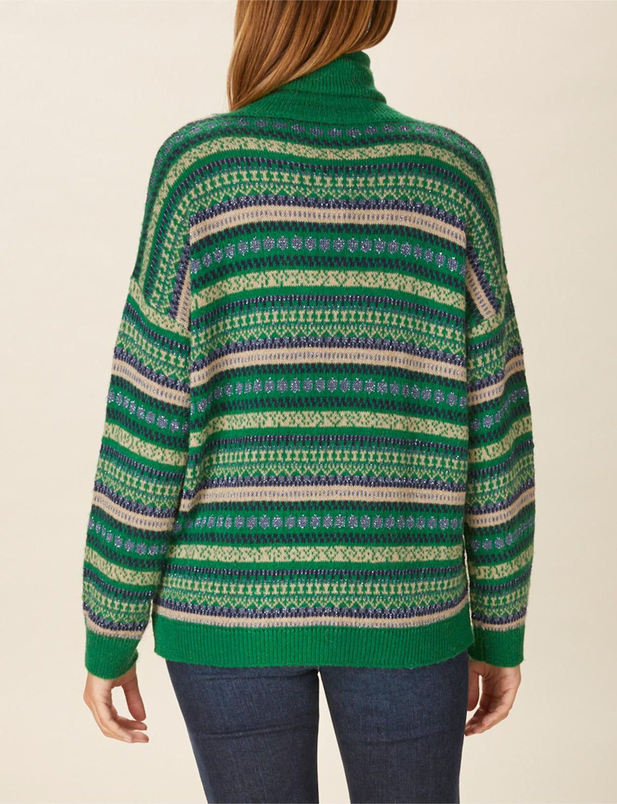 Turtle Neck Jacquard Pullover In Green - Groen