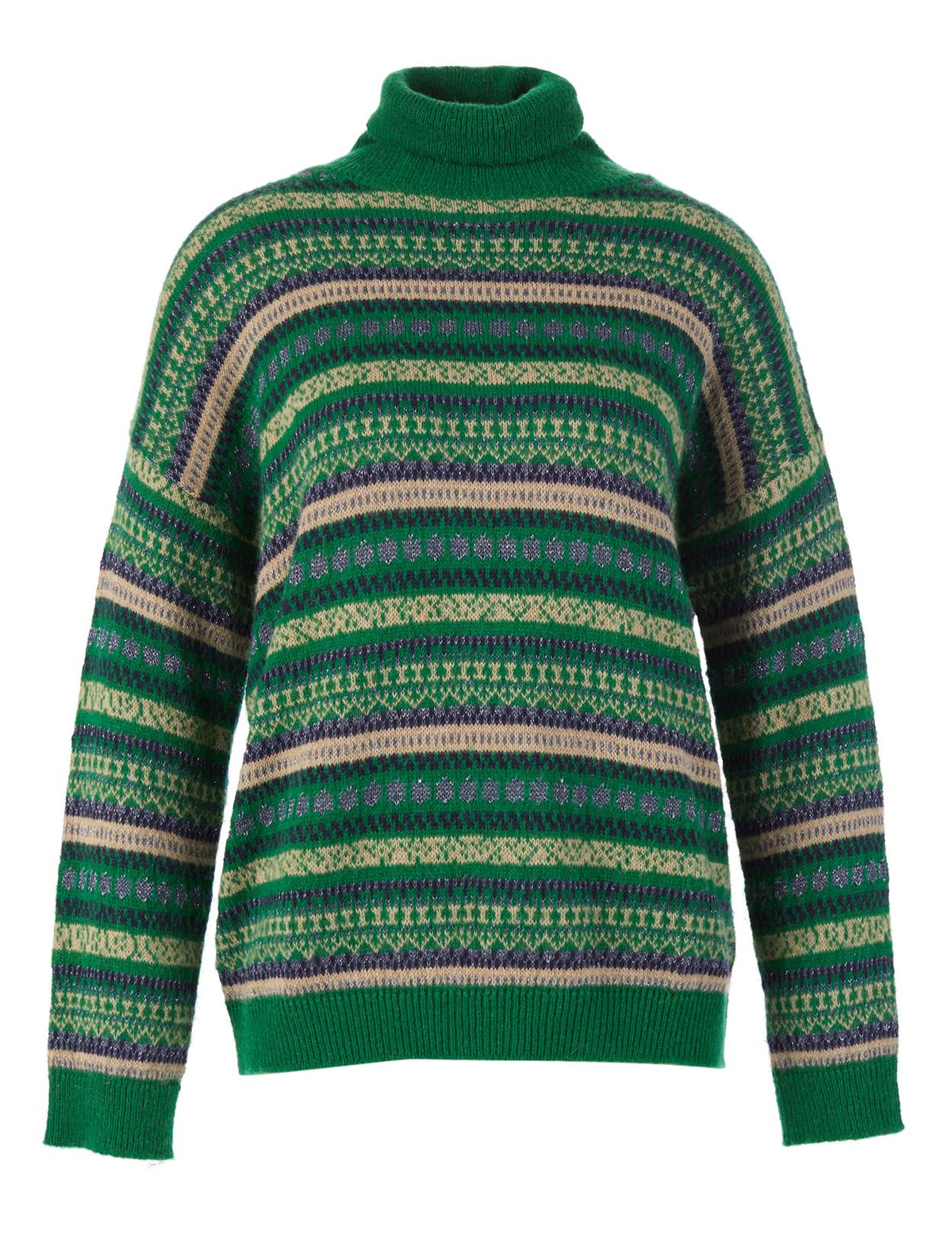Turtle Neck Jacquard Pullover In Green - Groen
