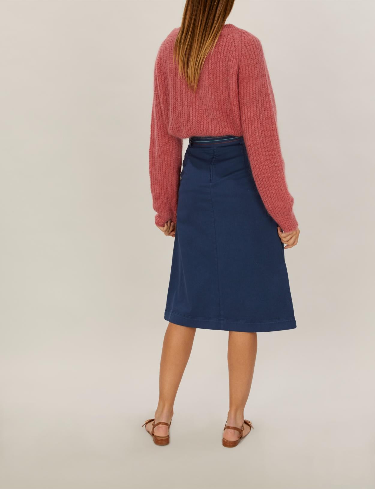 High Waist Midi Skirt In Blue