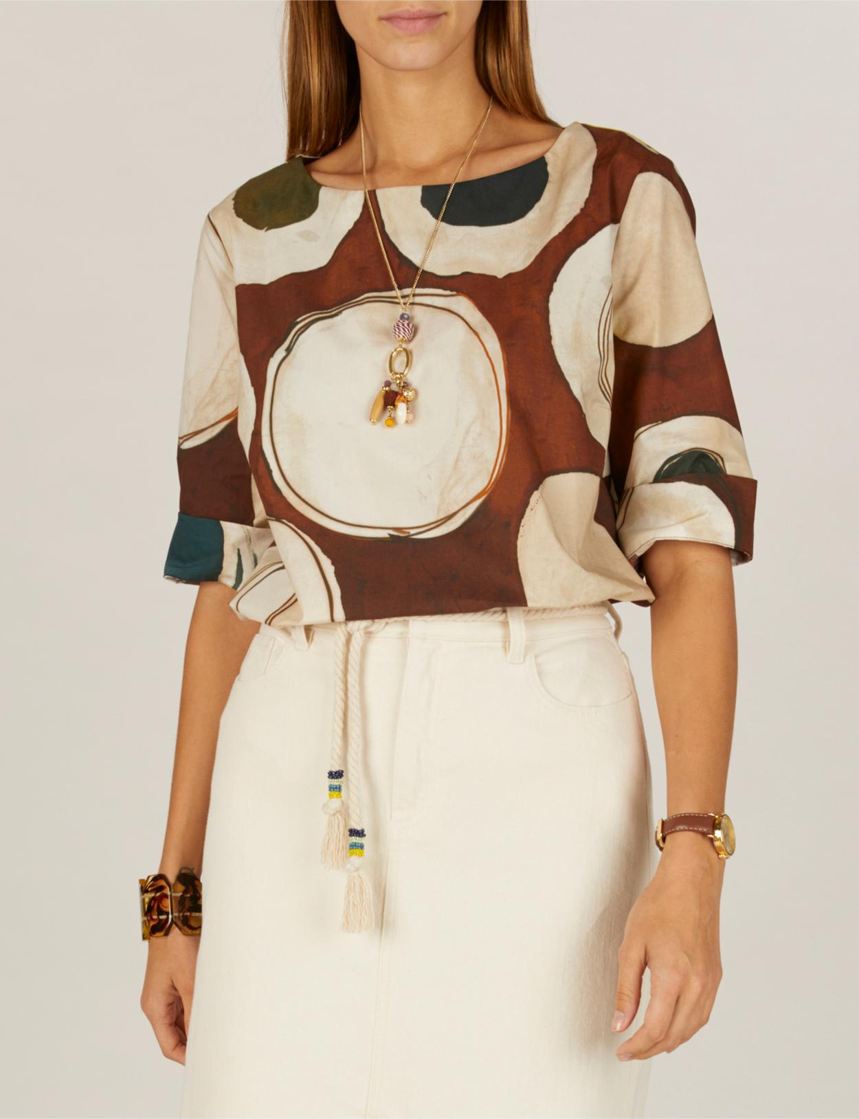 Cotton Popover Shirt In Brown
