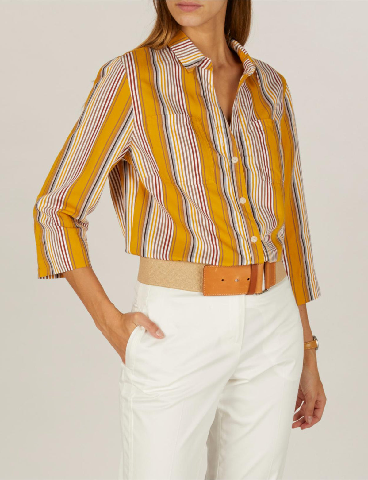 Shirt With Chest Pockets In Yellow - Geel