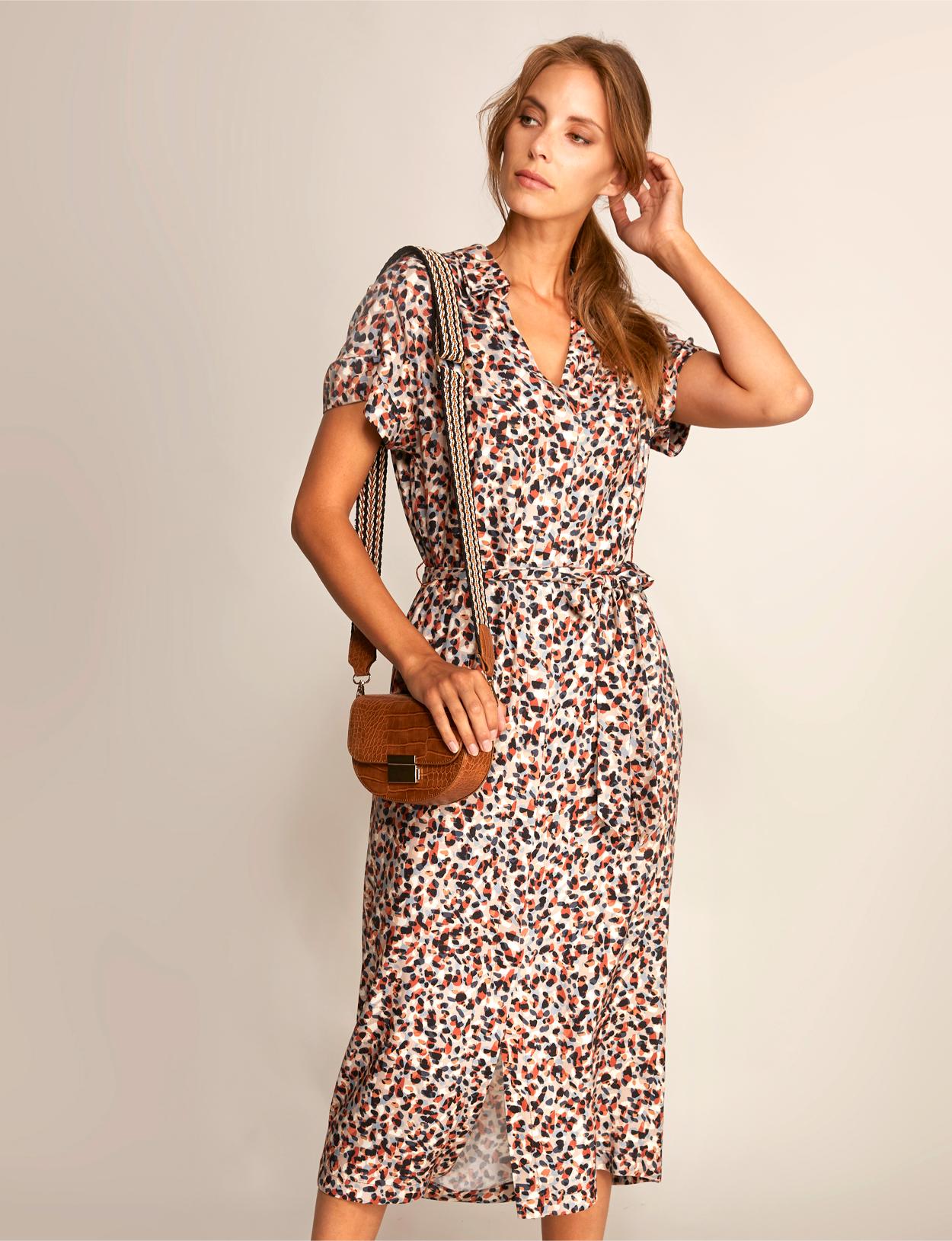 Short Sleeve Viscose Dress In Multi - Multi