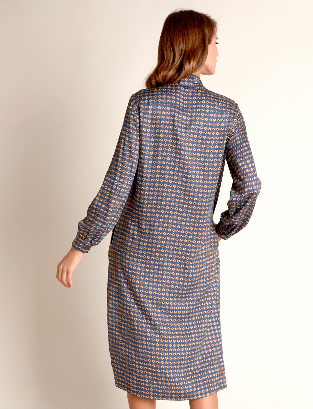 Viscose Mock Neck Shirt Dress In Blue - Blauw