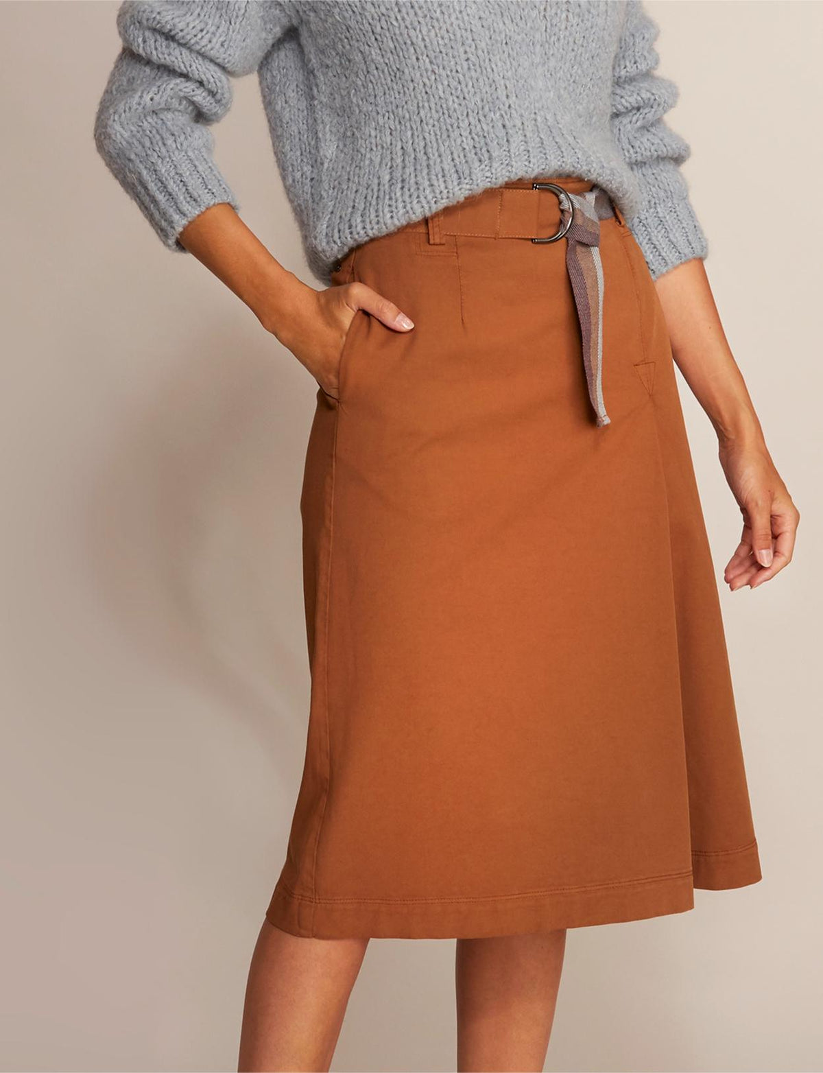 High Waist Midi Skirt In Brown - Bruin