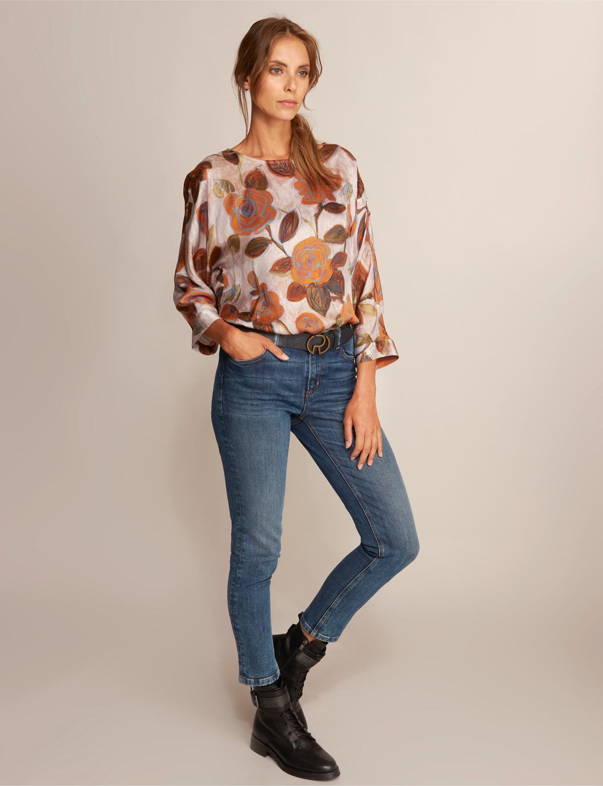 Boat Neck Viscose Shirt In Brown - Marron