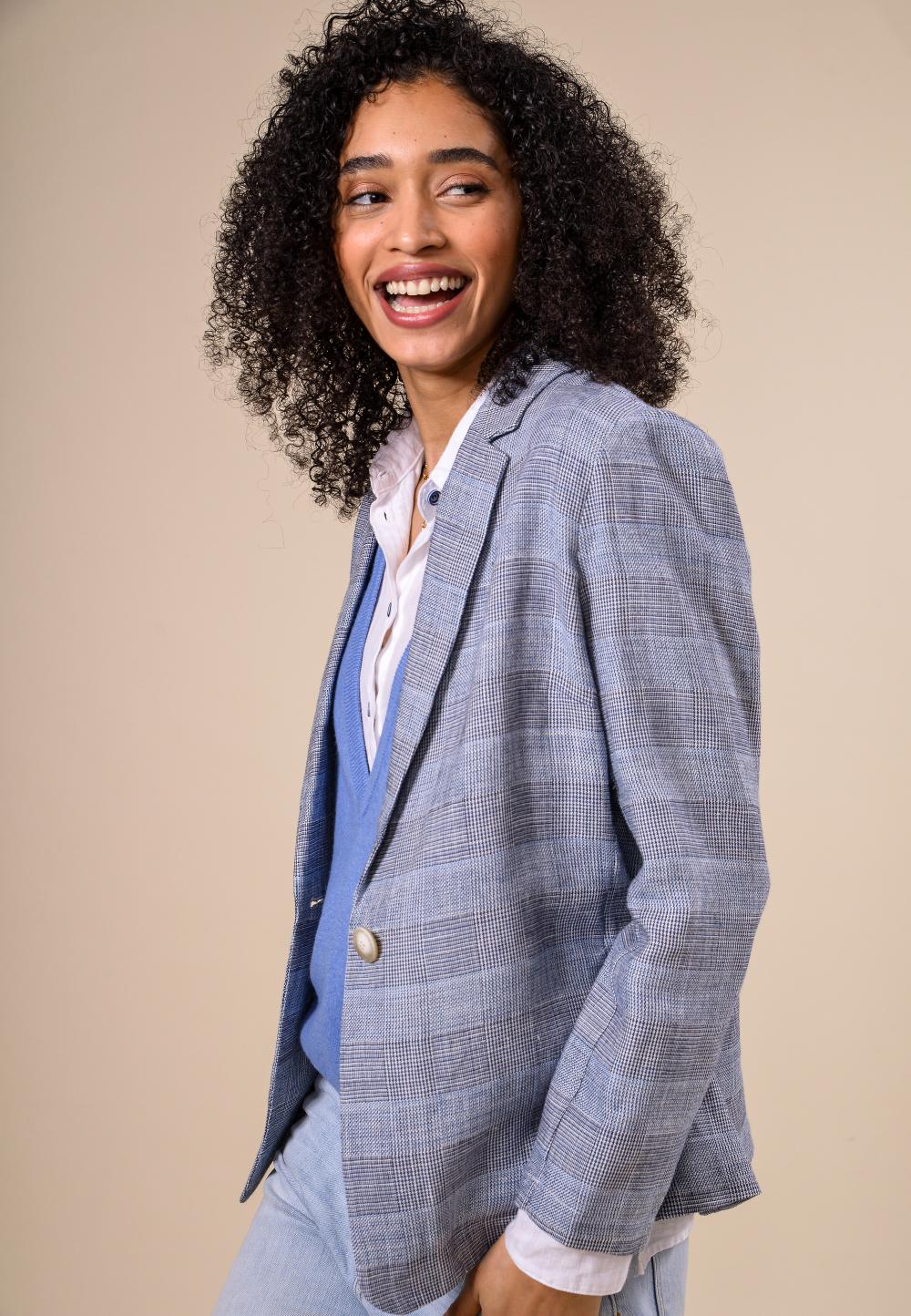 Checkered Blazer In Blue - Bleu