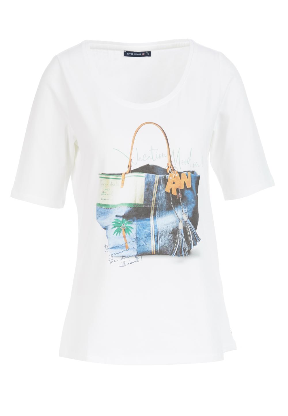 Deep round neck cotton T-shirt in White