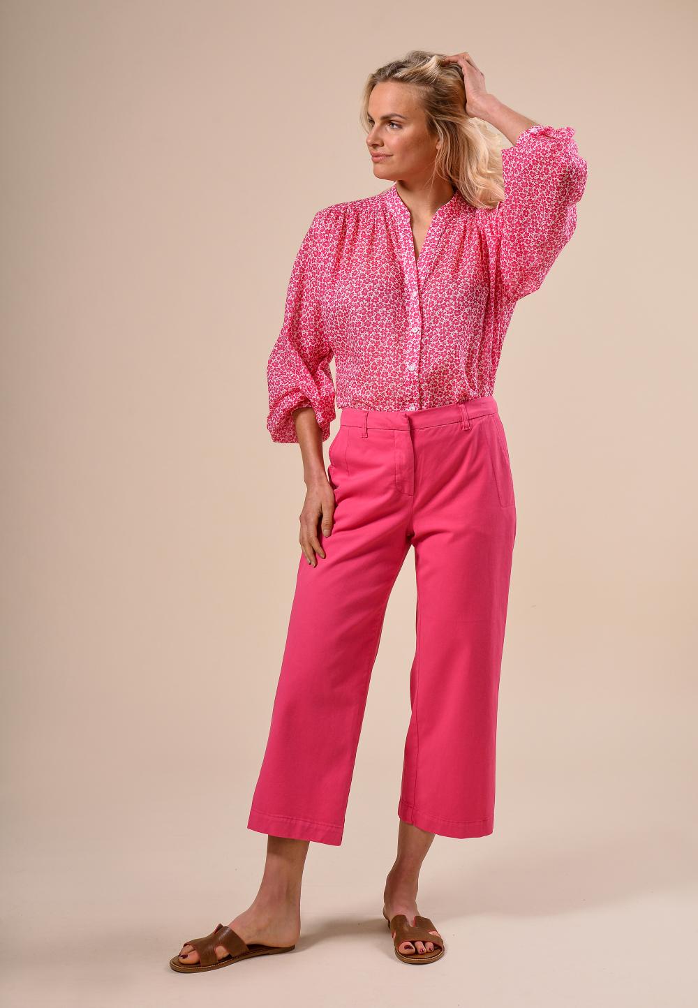 Loose Fit Cotton Pants In Pink - Rose