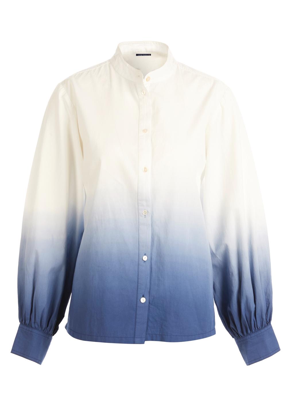 Dip-Dye Balloon Sleeve Shirt In White - Blanc