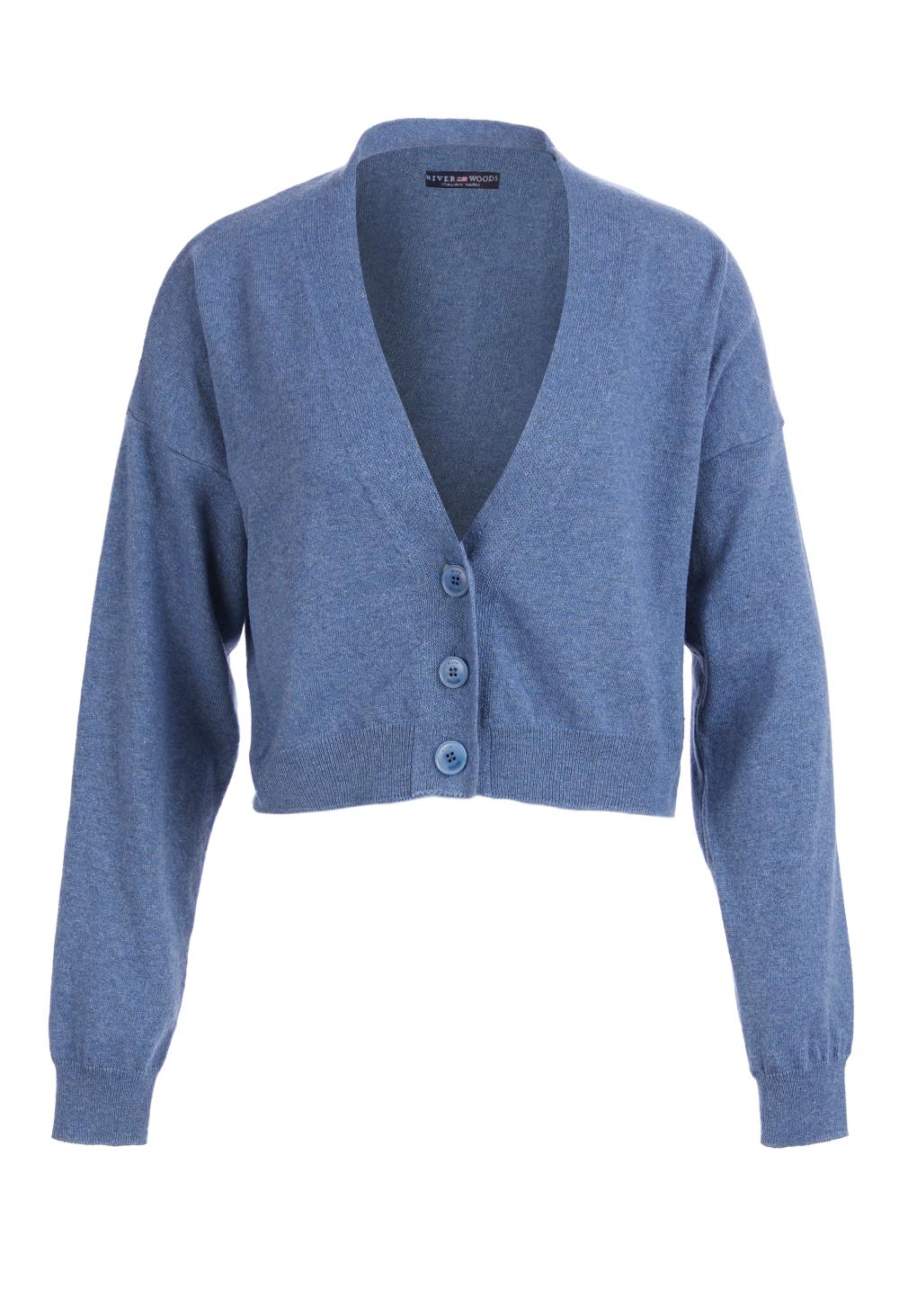 Basic V-Neck Cardigan In Blue - Blauw