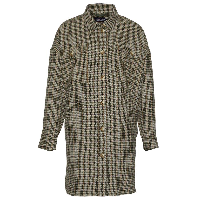 Pied De Poule Shirt Coat In Green - Vert