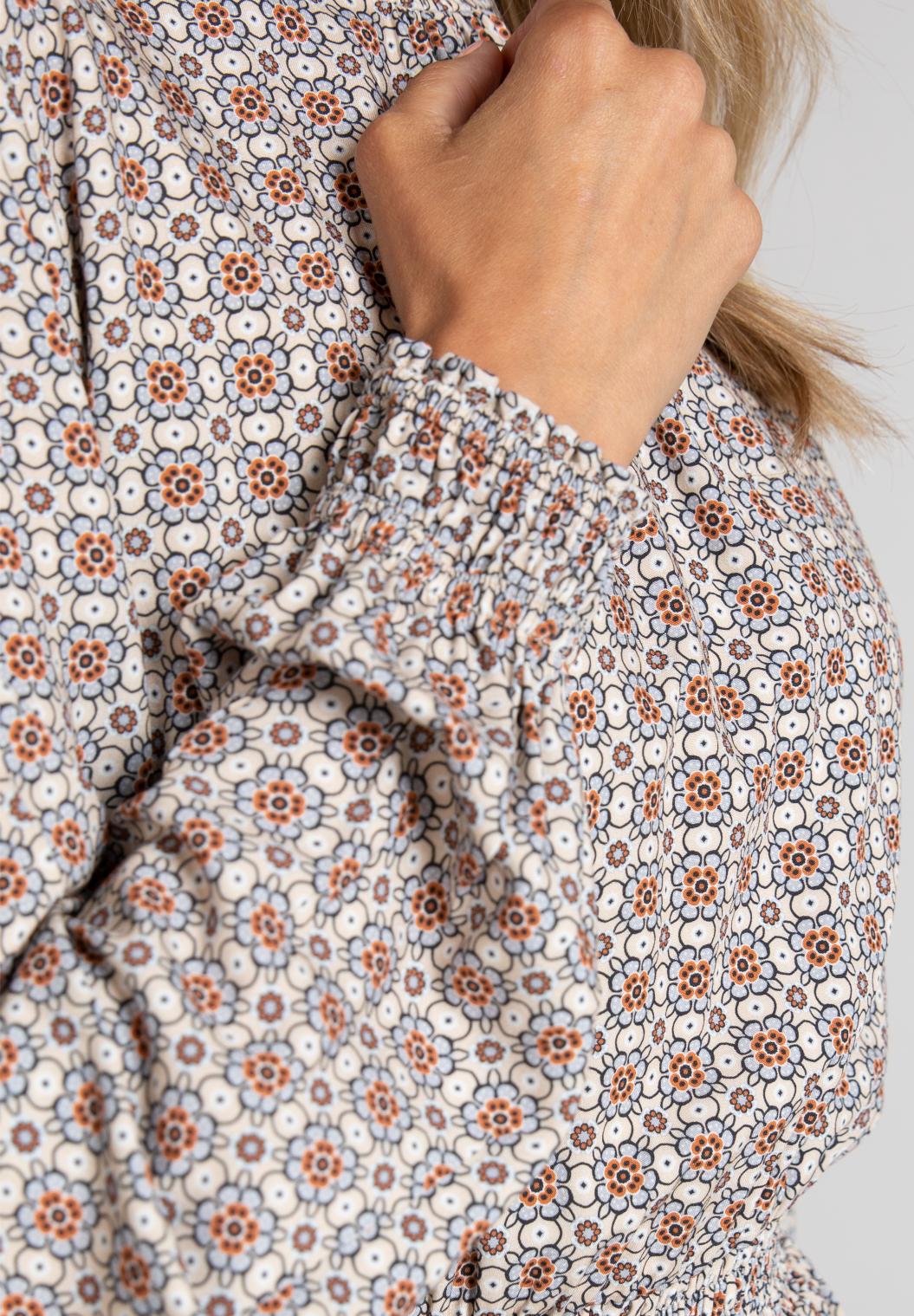 Dress With Smock Detail In Multi - Meervoudig